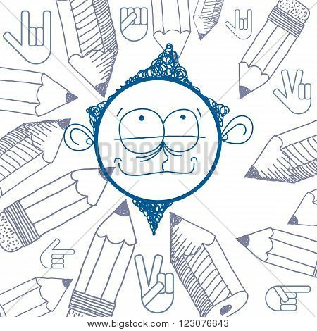 Vector art hand drawn illustration of personality emotions on teenager face. Education allegory drawing.