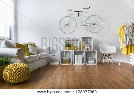 Wooden parquet in big living room with comfortable white sofa and vintage decorations
** Note: Visible grain at 100%, best at smaller sizes
