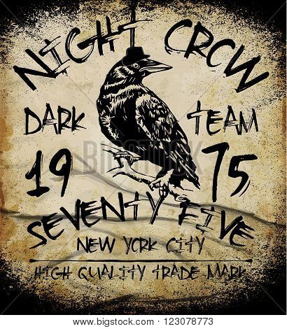 Vintage hand drawn lettering poster. Vector hand drawn typography concept. Hand Drawn Raven. Black silhouette of a crow on an isolated background