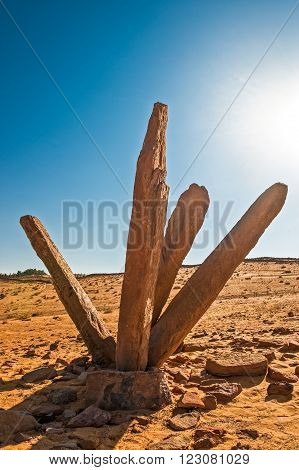 Al Jouf, the Rajajil archaeological site with the prehistoric standing stone.
