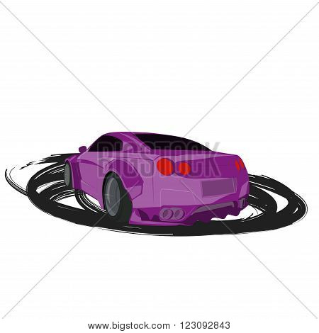 Violet cartoon sport car  back view illustration