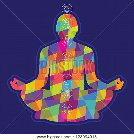 The girl is engaged in yoga and chakra symbols