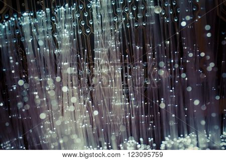 Fiber optic cables, fibre connection, telecomunications concept.