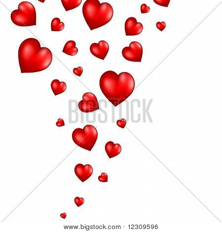 Kırmızı kalplerin arka planda uçan soyut