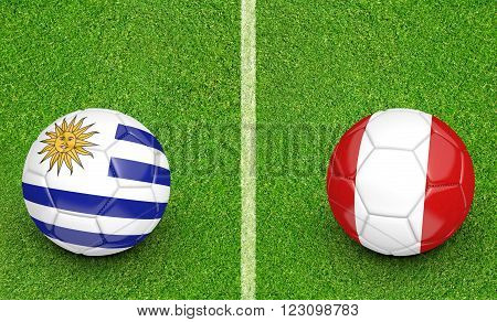 Qualifier preliminary football match between country teams Uruguay and Peru