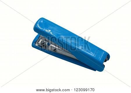 one blue stapler in the white background