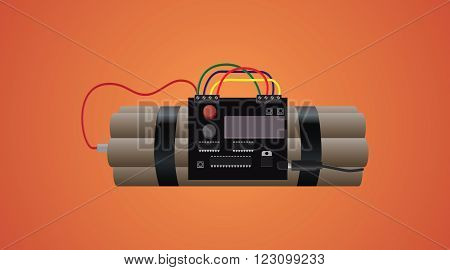 Bomb Dynamite Isolated With Timer And Wire And Orange Background Vector