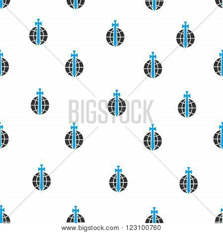 Global Guard Sword vector seamless repeatable pattern. Style is flat blue and dark gray global guard sword symbols on a white background.