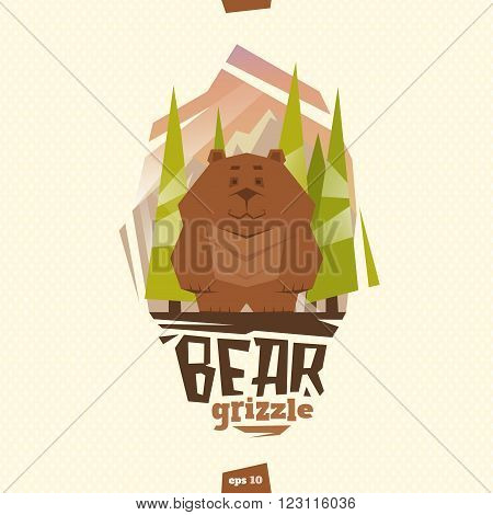 Bear grizzle illustration in flat cartoon style