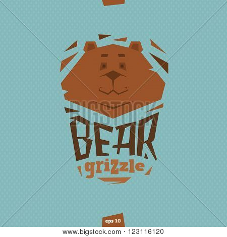 Bear grizzle illustration in flat cartoon style