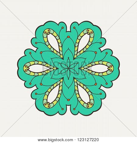 Vector mandala. Mehndi lace tattoo. Oriental weave with sharp corners. The circular pattern.