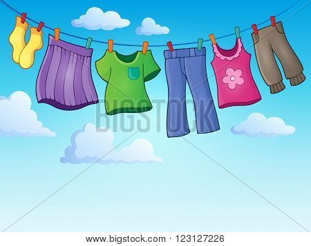 Clothes on clothing line theme image 2 - eps10 vector illustration.