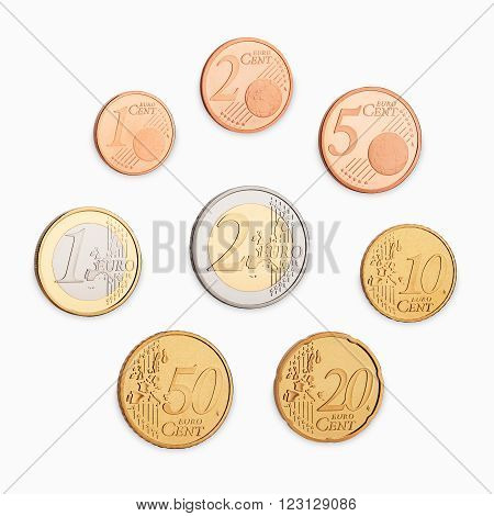 set of euro coins frontside isolated on white background
