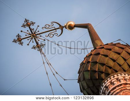Kashin Tver Russia - June 1 2015: On the Orthodox cathedral built in the 18th century the wind broke the cross. Old Town attractions