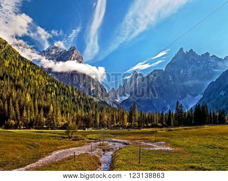 Dolomites, Italy, val di Fiscalina, view to croda dei Toni