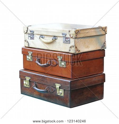 Vitage Leather Suitcases Isolated Included Clipping Path