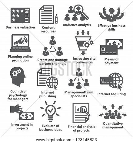 Business management icons on white. Pack 09.
