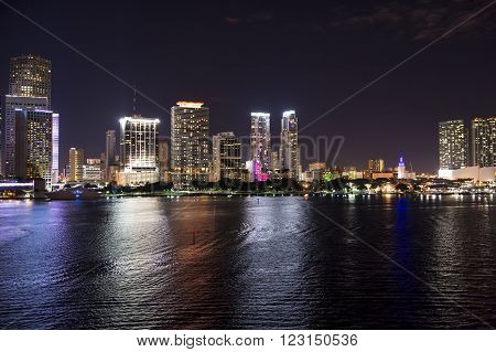 Illuminated Night View On Miami
