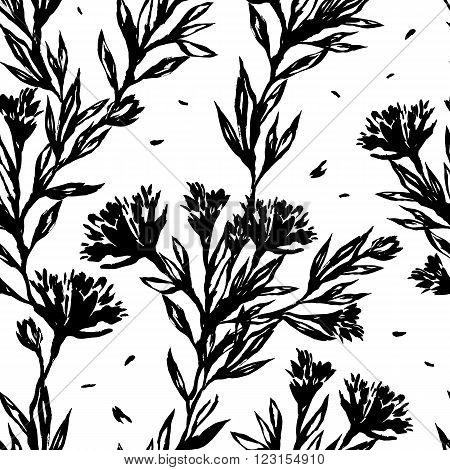 Black and white floral seamless pattern. Artistic background. Vector wallpaper.