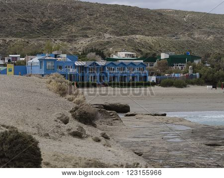 The town of Puerto Pirámides Argentina. Whale watching area of Patagonia.