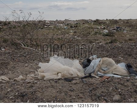 Litter and waste seen in open area of Patagonia Argentina.