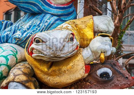 MATSUMOTO JAPAN - NOVEMBER 21 2015: Samurai Frogs statue at Nawate Dori Street in Matsumoto City located near Matsumoto castle it's one of Matsumoto tourist attractions