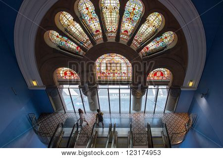SYDNEY, AUSTRALIA - FEBRUARY 11: Queen Victoria Building on February 11, 2016 in Sydney. Queen Victoria Building is a historic and iconic shopping mall Sydney.