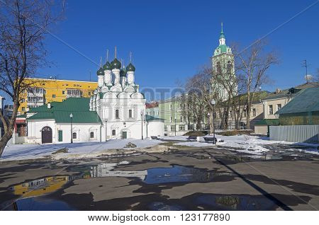 Old chirches in Zamoskvorechye Moscow Russia. Sunny winter day.