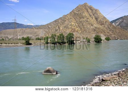Siberia, Russia - June 10, 2012: Mountain River Katun, Altai Mountains, Russiasiberia, Russia - June