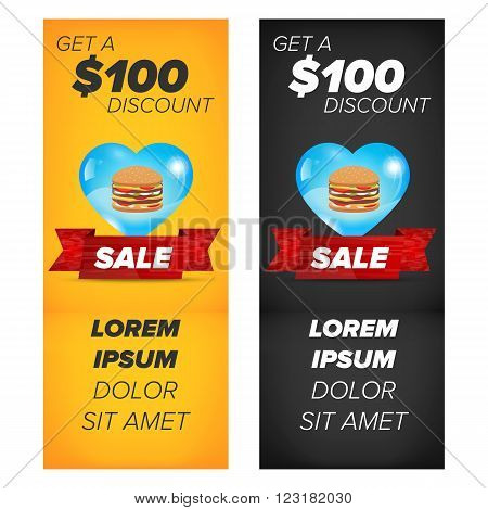 Vertical banners with fast food in a heart shape