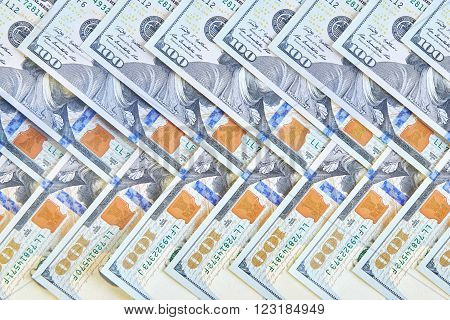 Many American One Hundred Dollar Bills. Money cash background