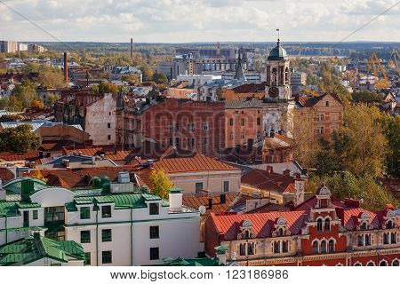 Vyborg (Viipuri), panorama view in sunny autumn day. Russia.