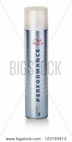 CHISINAU MOLDOVA - March 14 2016;: Tube of Wella Hair spray.. Helps to protect your hair from sun damages. Produced by Wella Germany