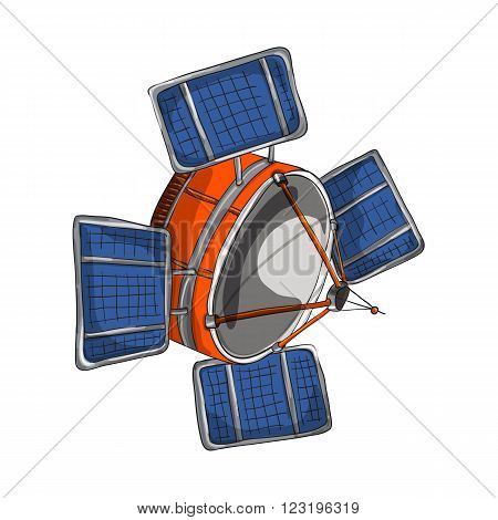 Satellite logo made in trendy cartoon stile vector. Space series. Space exploration and adventure symbol.