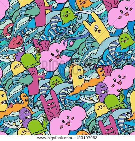 Funny monsters graffiti. Hand drawn sketch art. Doodle vector illustration. can be used for backgrounds, t-shirts.  seamle pattern