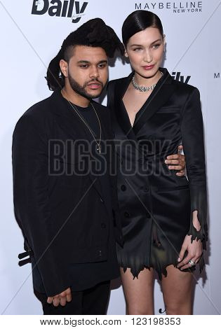 LOS ANGELES - MAR 20:  The Weeknd & Bella Hadid arrives to the 2nd Annual Fashion Los Angeles Awards  on March 20, 2016 in Hollywood, CA.                