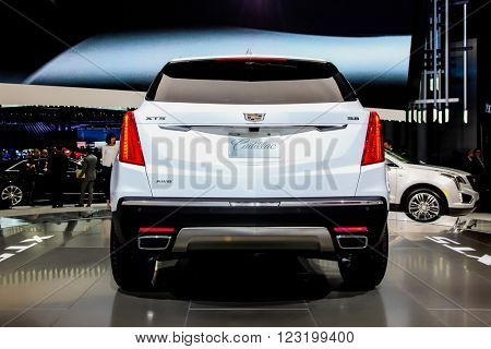 NEW YORK - March 23: A Cadillac XT5 exhibit at the 2016 New York International Auto Show during Press day,  public show is running from March 25th through April 3, 2016 in New York, NY.