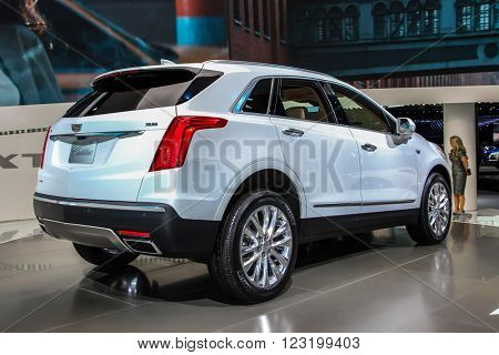NEW YORK - March 23: A Cadillac XT5 exhibit at the 2016 New York International Auto Show during Press day,  public show is running from March 25th through April 3, 2016 in New York, NY.