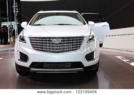 NEW YORK - March 23: A Cadillac XT5 exhibit at the 2016 New York International Auto Show during Press day,  public show is running from March 25th through April 3, 2016 in New York, NY.