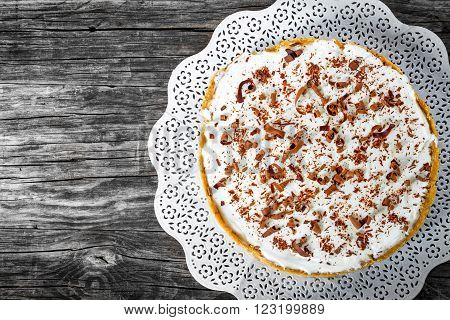 banoffee with banana decorated by chocolate authentic english dessert close-up