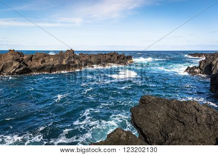 Azores coastline landscape in Flores island. Portugal