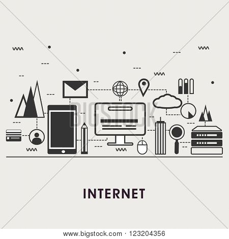 Modern flat style illustration of internet of things data technology, network infrastructure of connecting everything.Can be used as web banner, hero image and website slider.