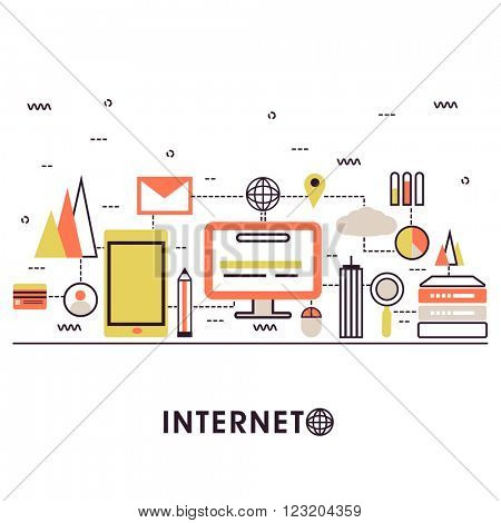 Modern flat style illustration of internet of things data technology, network infrastructure of connecting everything.Can be used as web banner, hero image and website slider.