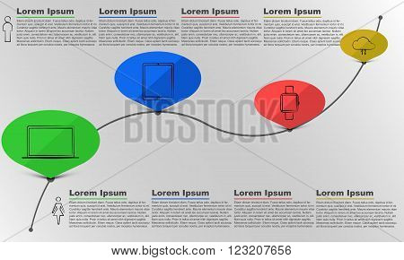 Time line infographic, infographics, bubble infographic, male and female, text infographic, outline icons, technology infographic, modern technology,