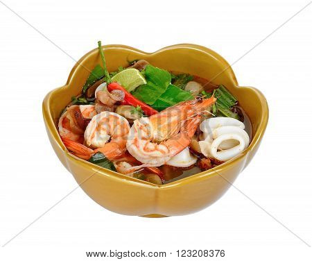 Thai Food Tom Yum Goong isolated on white background.