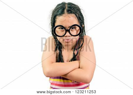 little girl looking very angry isolatedclipping path included
