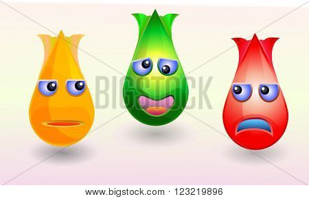 Mad colored union tulpin drop icons  red yellow green set