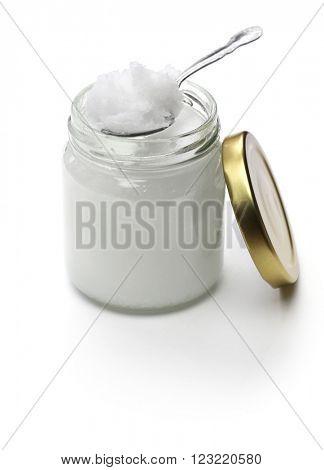 coconut oil in jar isolated on white background
