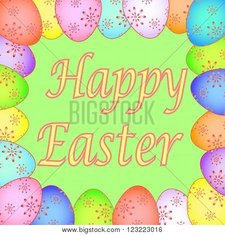 Easter Card With Painted Eggs Vector Eps