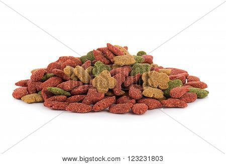 closeup dog food isolated on white background